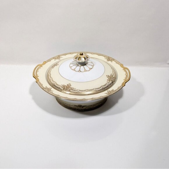 Noritake China Gold Trim Handpainted Galatea Covered Serving Bowl Japan Vintage - Picture 7 of 16